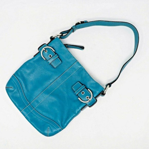 Coach Handbags - Coach Bag Hobo Teal Leather 2 Buckles Shoulder Medium